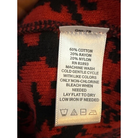 Isaac Mizrahi Live Womens Large Cardigan Red Black Button Up Long Whimsigoth - Picture 5 of 9